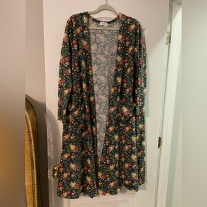 Lula Roe, used condition long floral cardigan. Size XL